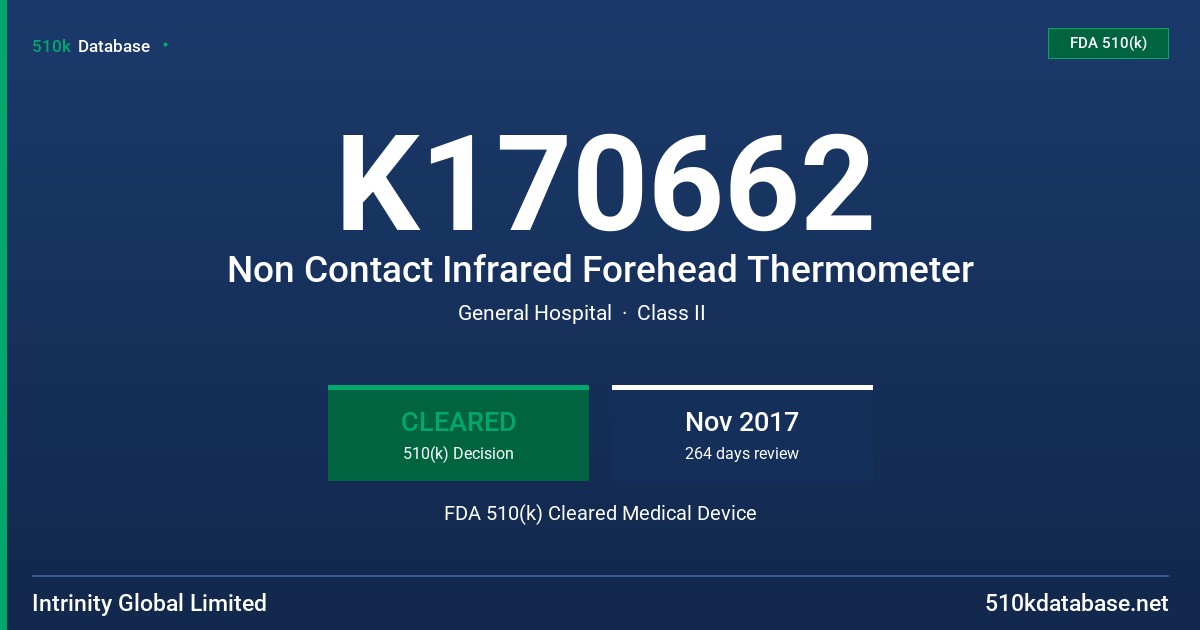 K170662 Non Contact Infrared Forehead Thermometer FDA 510(k) Cleared Medical Device