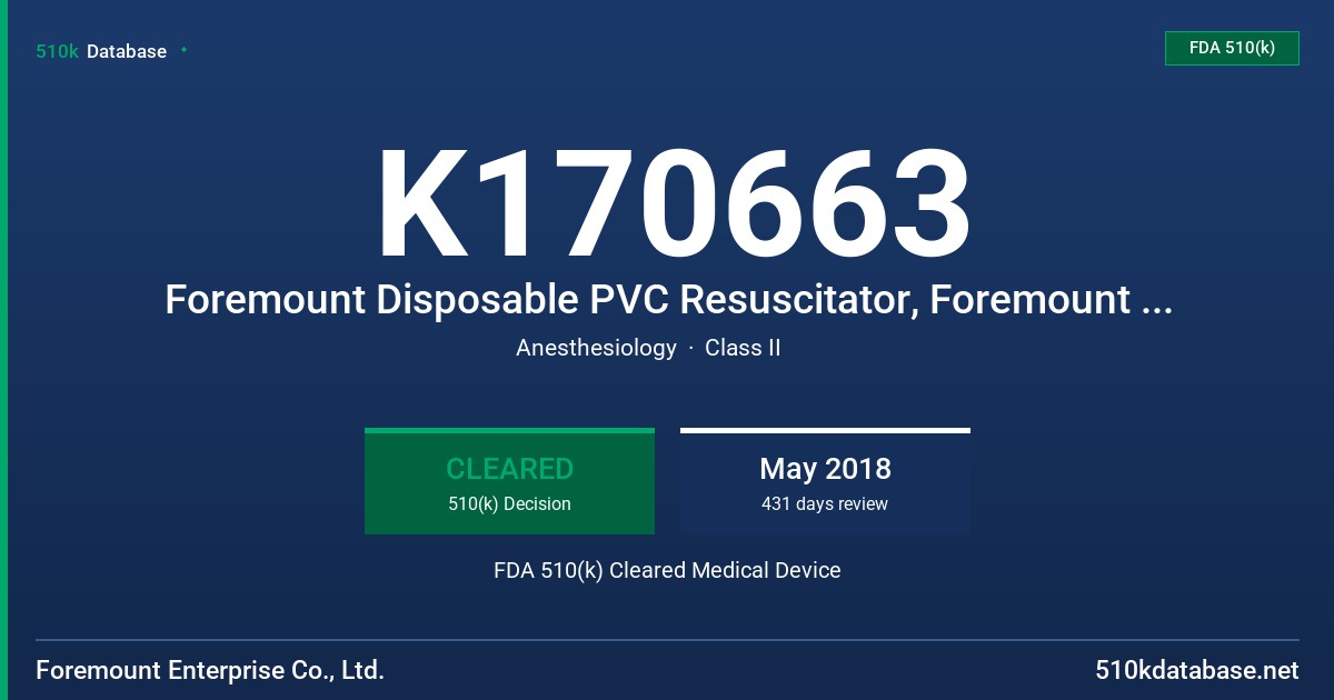 K170663 Foremount Disposable PVC Resuscitator, Foremount Disposable PEEP Valve, Foremount Disposable Manometer FDA 510(k) Cleared Medical Device