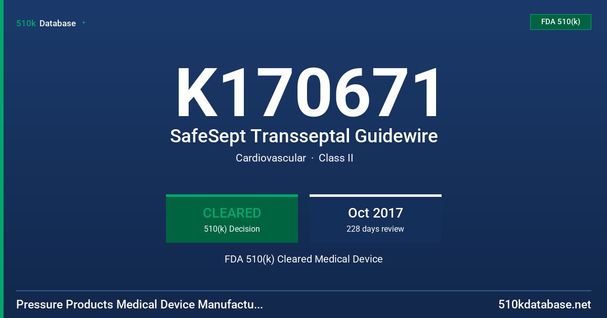 K170671 SafeSept Transseptal Guidewire FDA 510(k) Cleared Medical Device