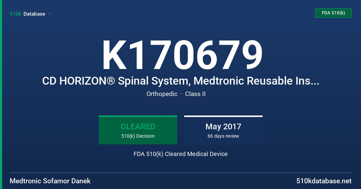 K170679 CD HORIZON® Spinal System, Medtronic Reusable Instruments for Use with the IPC® POWEREASE® System, Medtronic Navigated Reusable Instruments for Use with the STEALTHSTATION® and IPC® POWEREASE® Systems FDA 510(k) Cleared Medical Device