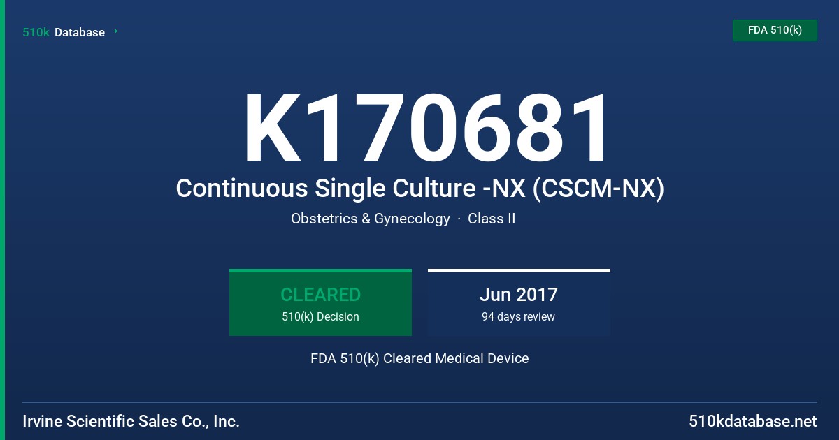 K170681 Continuous Single Culture -NX (CSCM-NX) FDA 510(k) Cleared Medical Device
