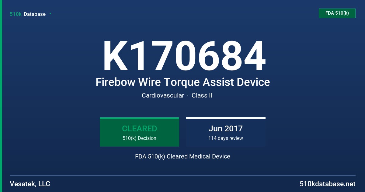 K170684 Firebow Wire Torque Assist Device FDA 510(k) Cleared Medical Device