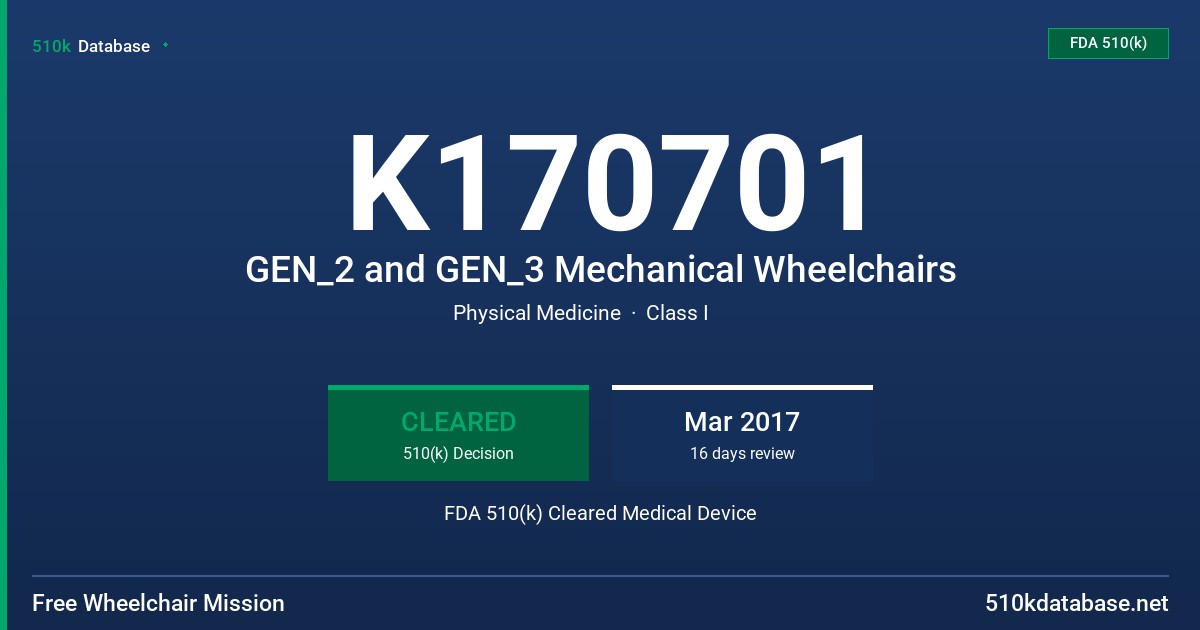 K170701 GEN_2 and GEN_3 Mechanical Wheelchairs FDA 510(k) Cleared Medical Device