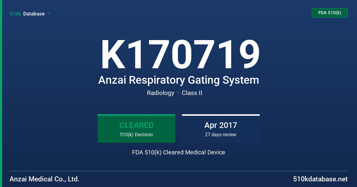 K170719 Anzai Respiratory Gating System FDA 510(k) Cleared Medical Device