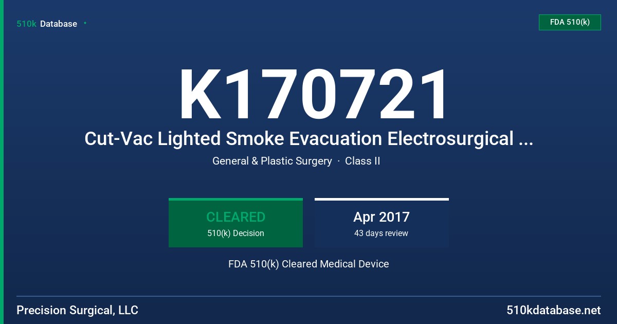 K170721 Cut-Vac Lighted Smoke Evacuation Electrosurgical Pencil FDA 510(k) Cleared Medical Device