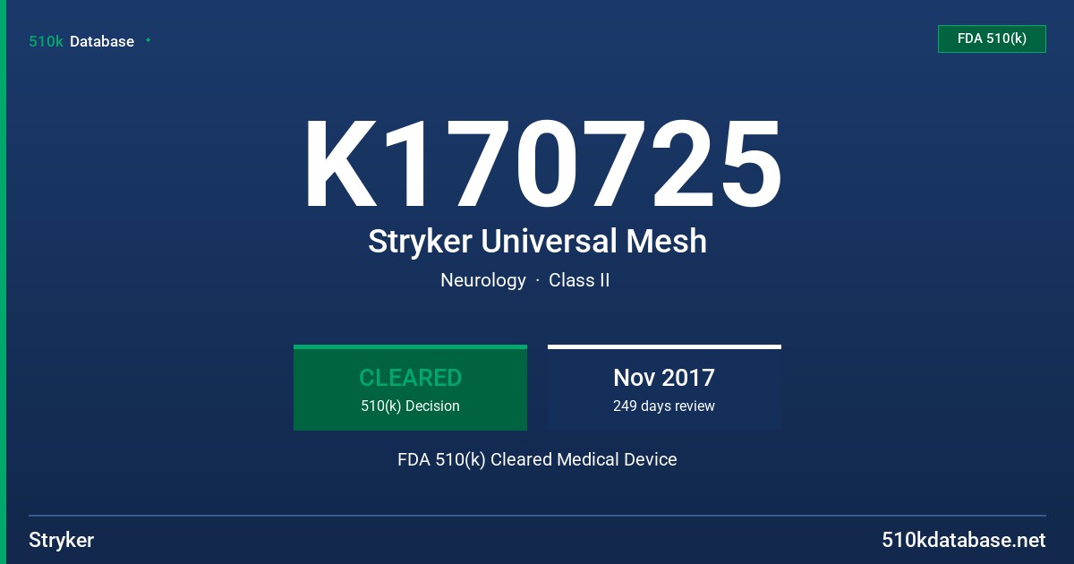 K170725 Stryker Universal Mesh FDA 510(k) Cleared Medical Device
