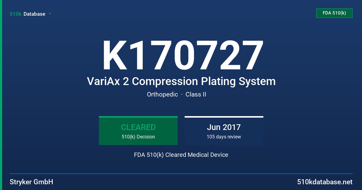 K170727 VariAx 2 Compression Plating System FDA 510(k) Cleared Medical Device