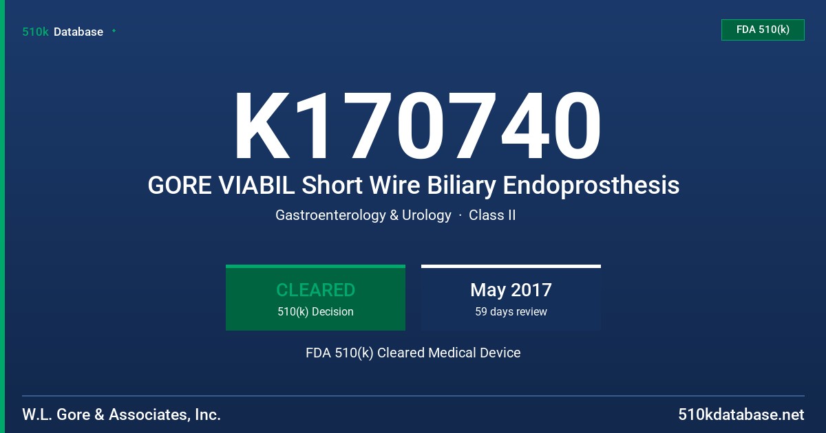 K170740 GORE VIABIL Short Wire Biliary Endoprosthesis FDA 510(k) Cleared Medical Device