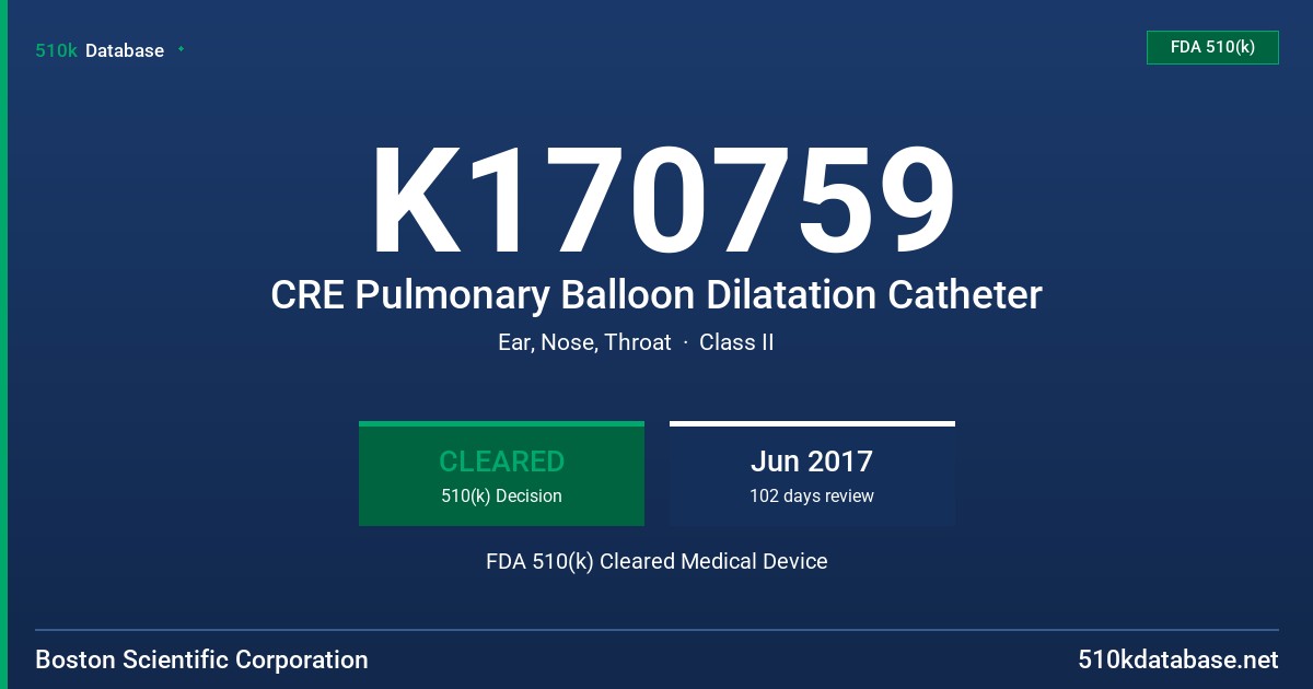 K170759 CRE Pulmonary Balloon Dilatation Catheter FDA 510(k) Cleared Medical Device