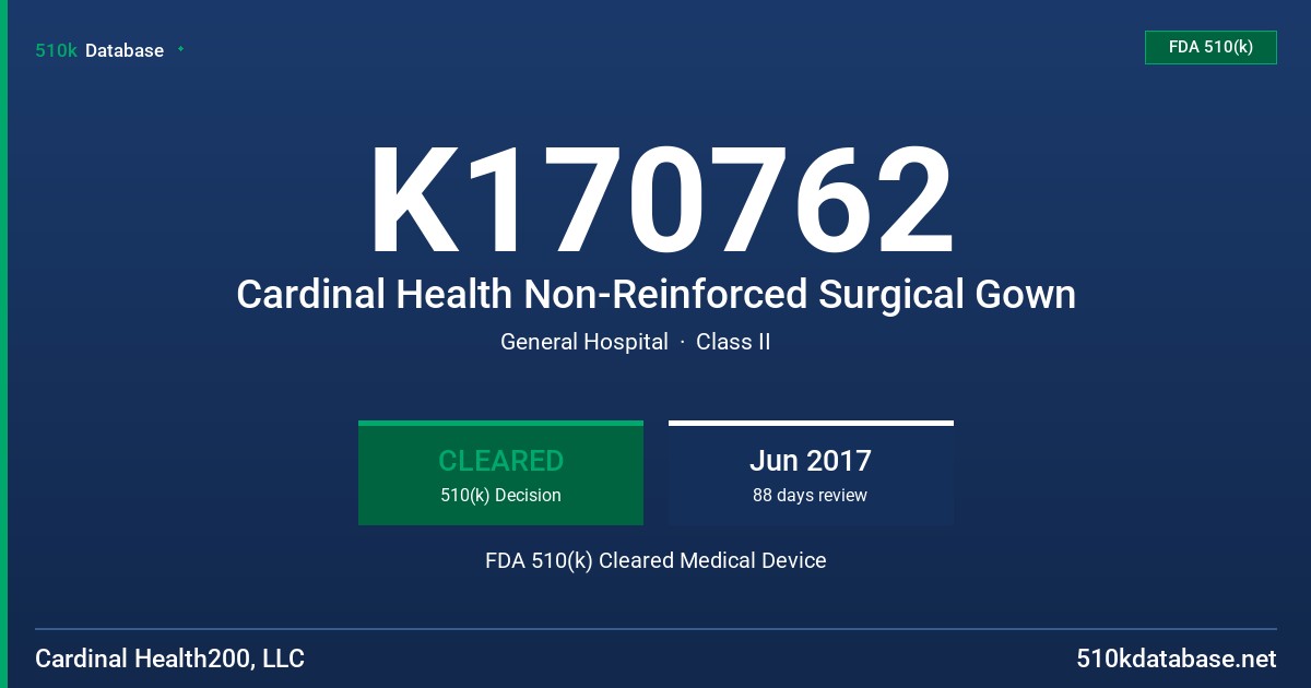 K170762 Cardinal Health Non-Reinforced Surgical Gown FDA 510(k) Cleared Medical Device