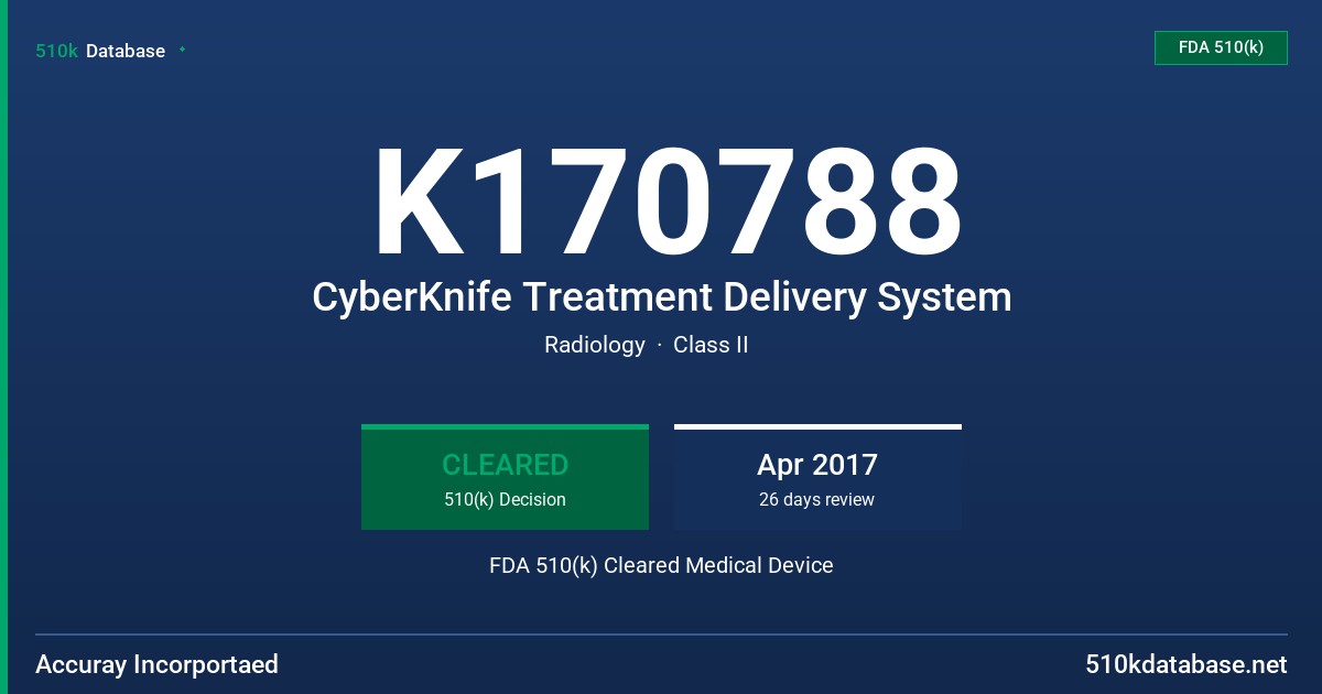 K170788 CyberKnife Treatment Delivery System FDA 510(k) Cleared Medical Device