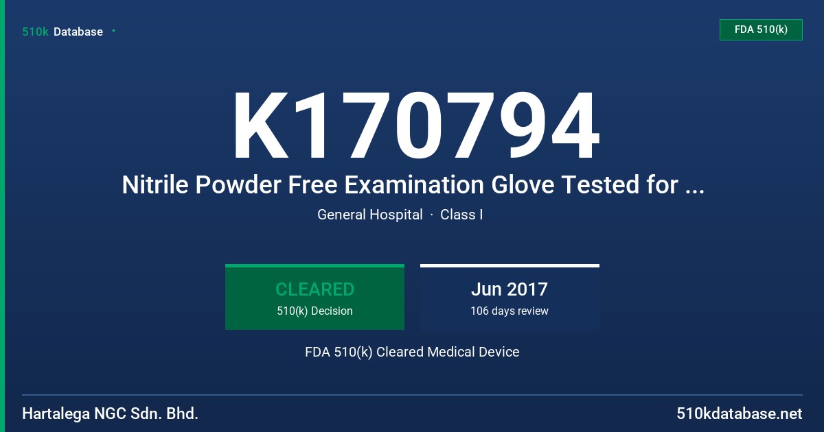 K170794 Nitrile Powder Free Examination Glove Tested for Use with Chemotherapy Drugs (White) FDA 510(k) Cleared Medical Device
