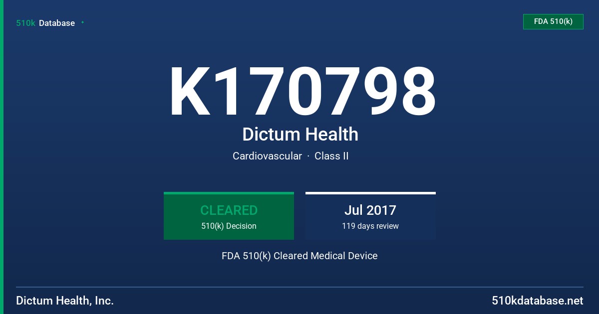 K170798 Dictum Health FDA 510(k) Cleared Medical Device