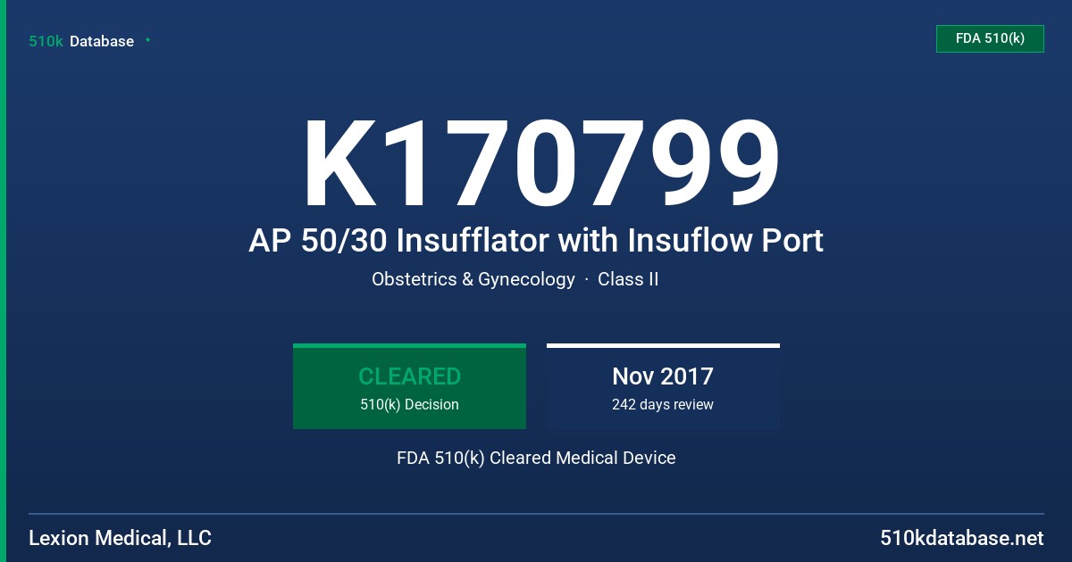 K170799 AP 50/30 Insufflator with Insuflow Port FDA 510(k) Cleared Medical Device