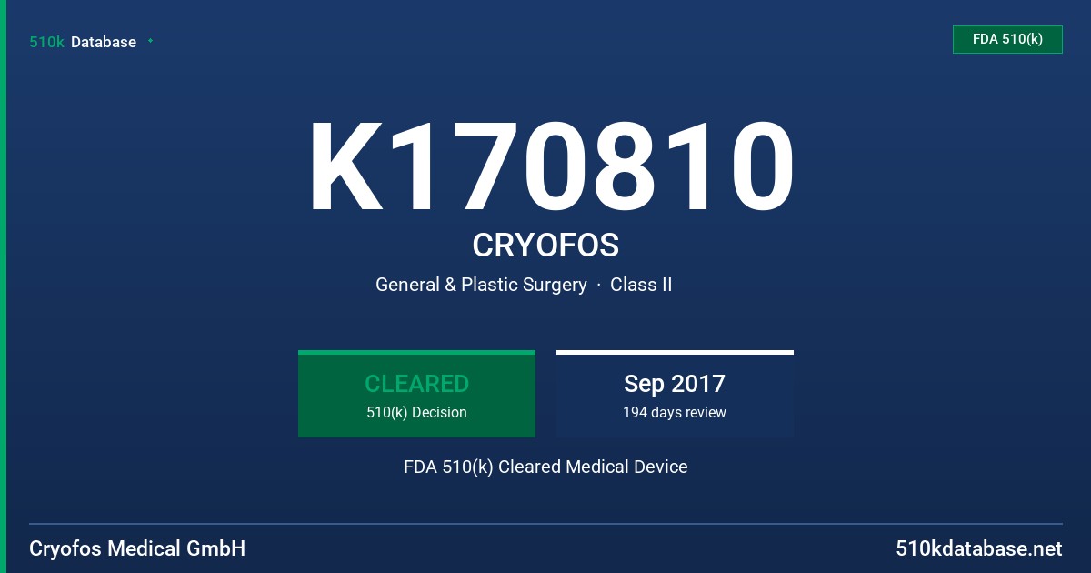 K170810 CRYOFOS FDA 510(k) Cleared Medical Device