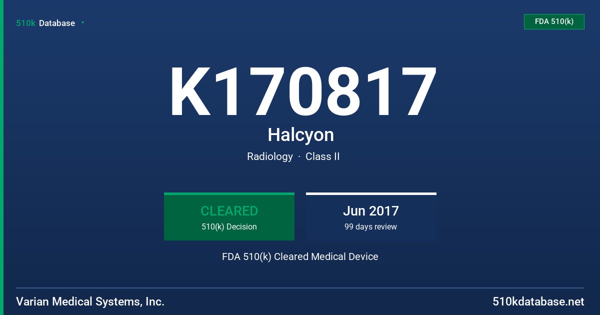 K170817 Halcyon FDA 510(k) Cleared Medical Device