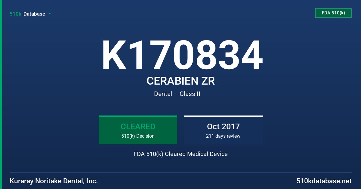 K170834 CERABIEN ZR FDA 510(k) Cleared Medical Device