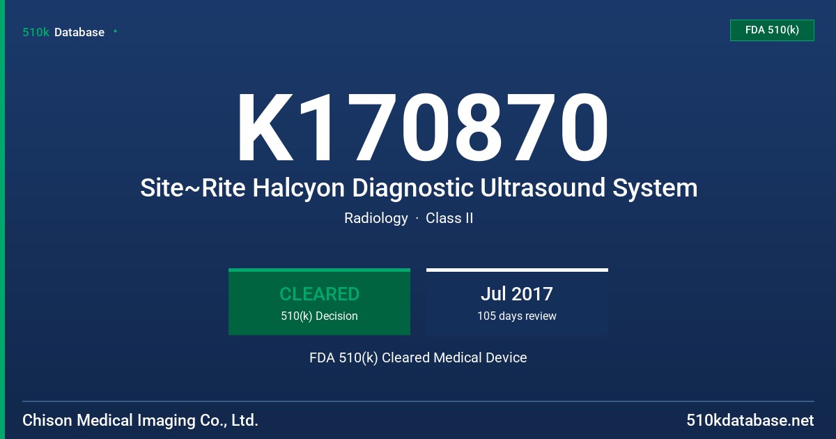 K170870 Site~Rite Halcyon Diagnostic Ultrasound System FDA 510(k) Cleared Medical Device