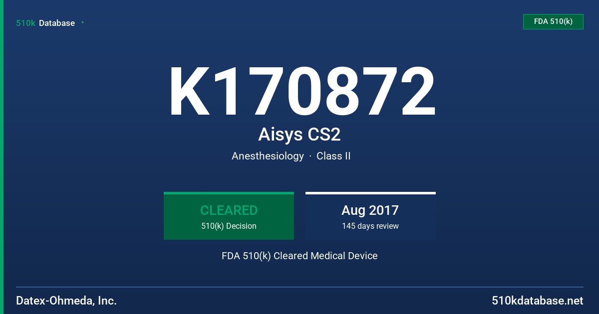 K170872 Aisys CS2 FDA 510(k) Cleared Medical Device