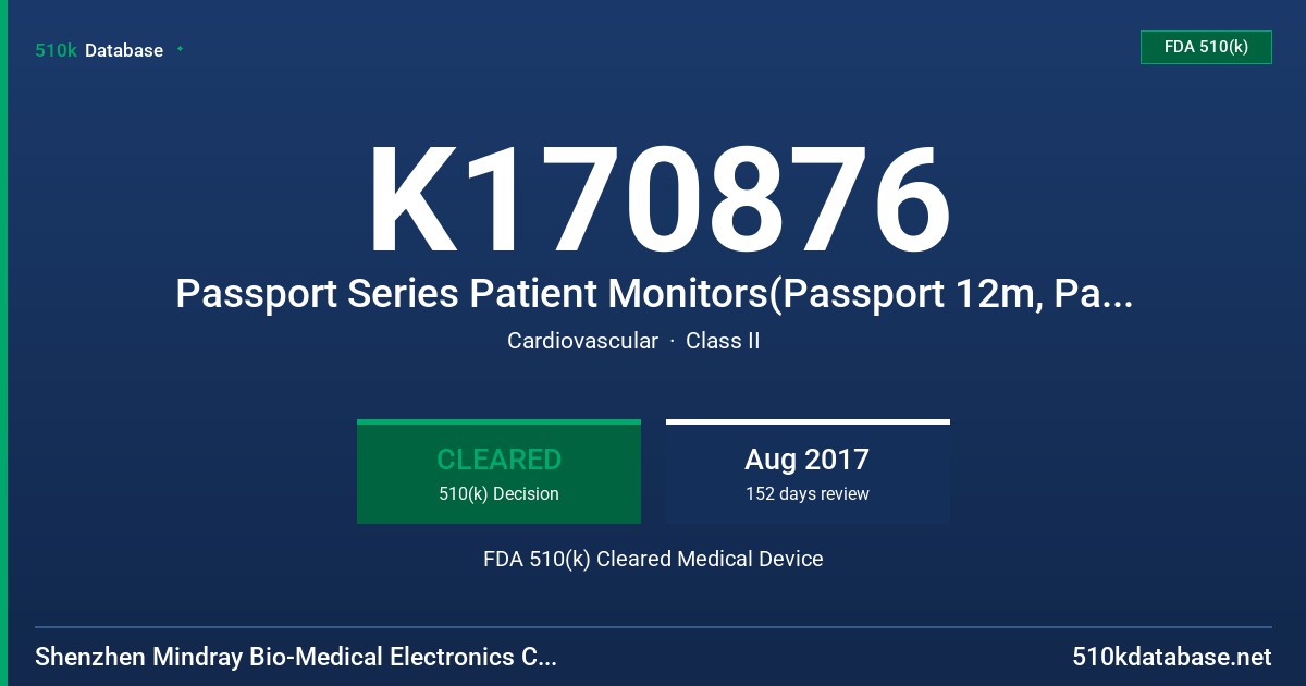 K170876 Passport Series Patient Monitors(Passport 12m, Passport 17m) FDA 510(k) Cleared Medical Device