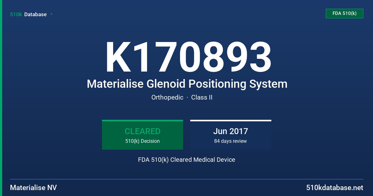 K170893 Materialise Glenoid Positioning System FDA 510(k) Cleared Medical Device