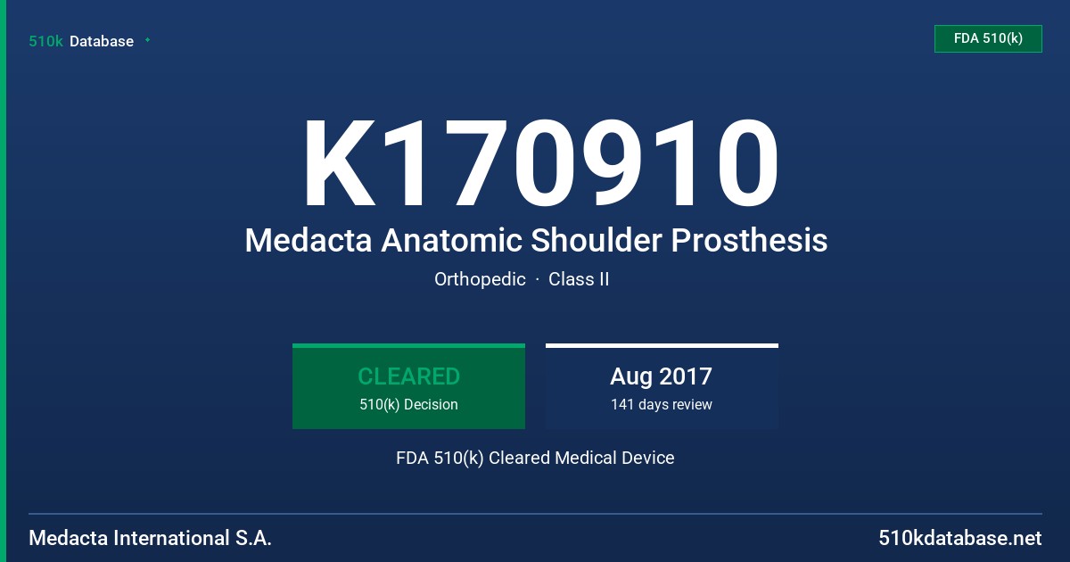 K170910 Medacta Anatomic Shoulder Prosthesis FDA 510(k) Cleared Medical Device