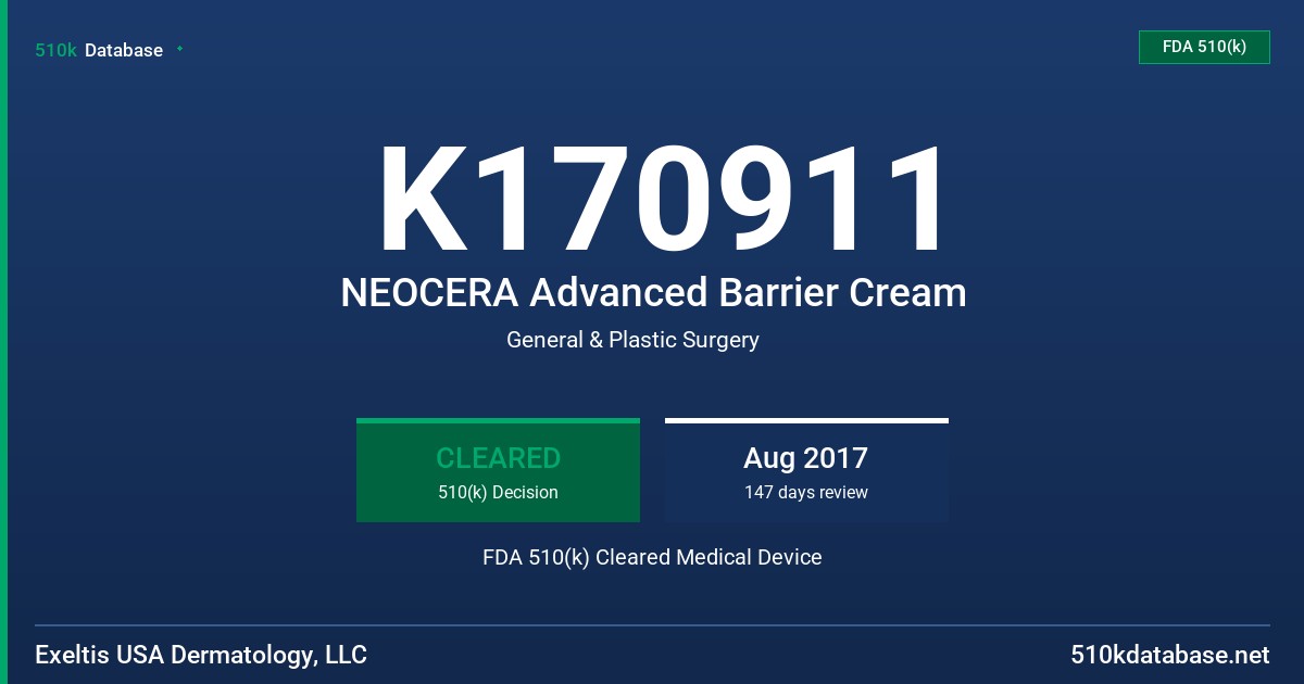 K170911 NEOCERA Advanced Barrier Cream FDA 510(k) Cleared Medical Device