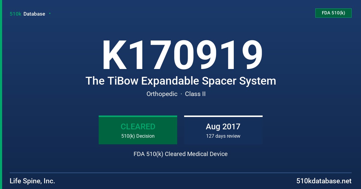 K170919 The TiBow Expandable Spacer System FDA 510(k) Cleared Medical Device