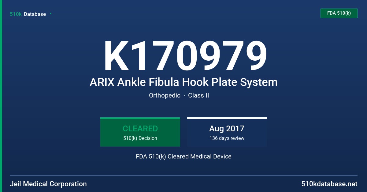 K170979 ARIX Ankle Fibula Hook Plate System FDA 510(k) Cleared Medical Device