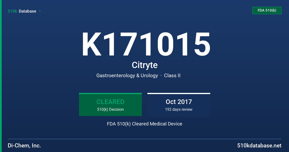 K171015 Citryte FDA 510(k) Cleared Medical Device