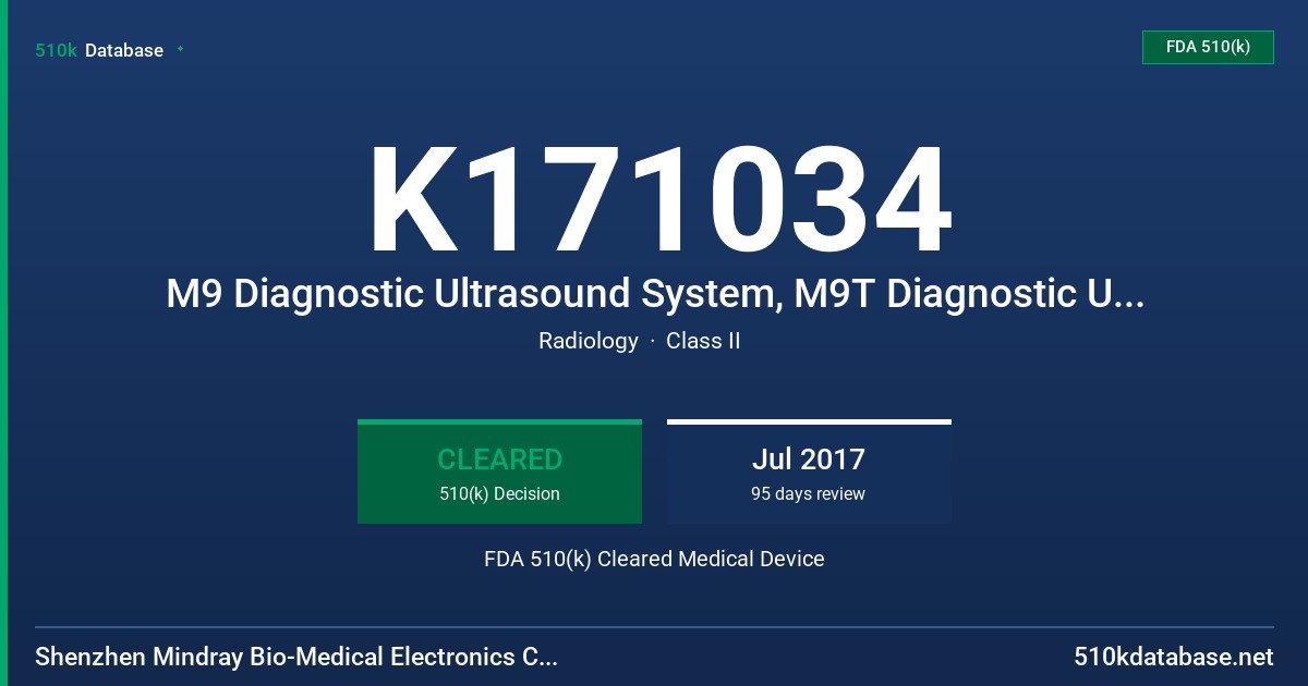 K171034 M9 Diagnostic Ultrasound System, M9T Diagnostic Ultrasound System, M9CV Diagnostic Ultrasound System, M8 Elite Diagnostic Ultrasound System FDA 510(k) Cleared Medical Device