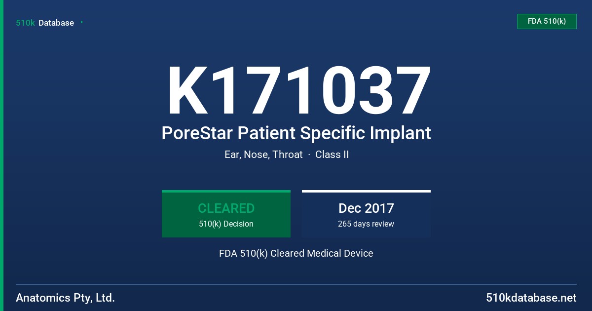 K171037 PoreStar Patient Specific Implant FDA 510(k) Cleared Medical Device