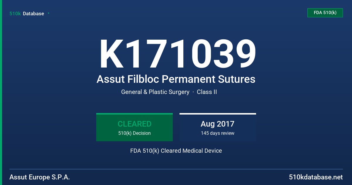 K171039 Assut Filbloc Permanent Sutures FDA 510(k) Cleared Medical Device