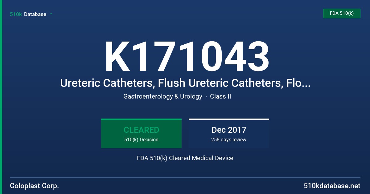 K171043 Ureteric Catheters, Flush Ureteric Catheters, Floppy Tip Hydro-Coated Ureteric Catheters FDA 510(k) Cleared Medical Device