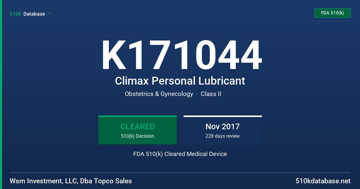 K171044 Climax Personal Lubricant FDA 510(k) Cleared Medical Device