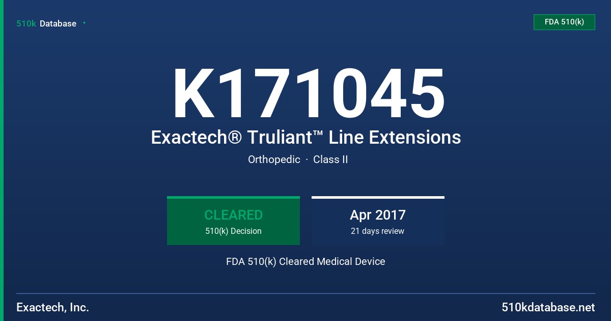 K171045 Exactech® Truliant™ Line Extensions FDA 510(k) Cleared Medical Device