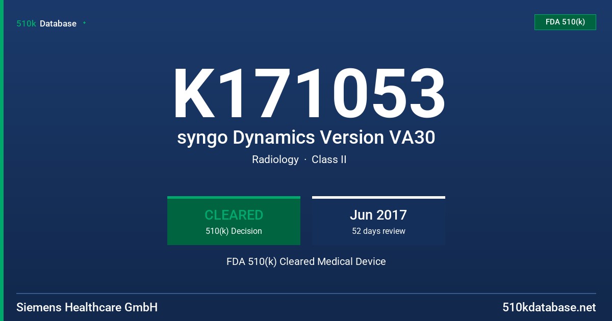 K171053 syngo Dynamics Version VA30 FDA 510(k) Cleared Medical Device