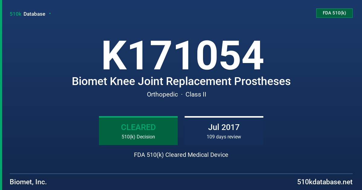 K171054 Biomet Knee Joint Replacement Prostheses FDA 510(k) Cleared Medical Device