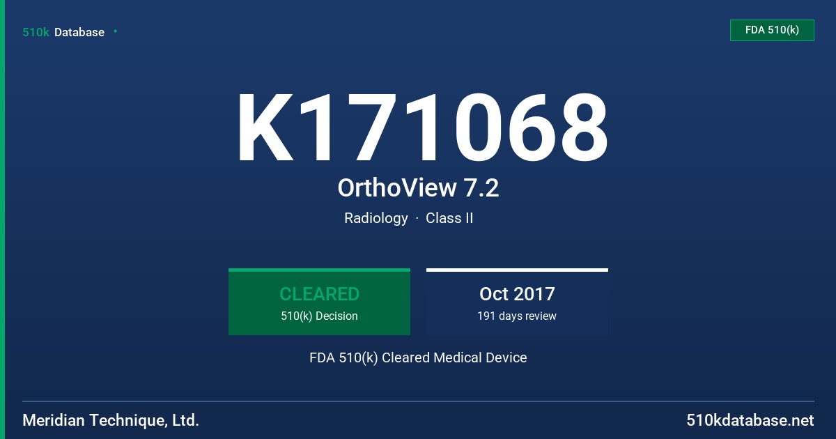 K171068 OrthoView 7.2 FDA 510(k) Cleared Medical Device