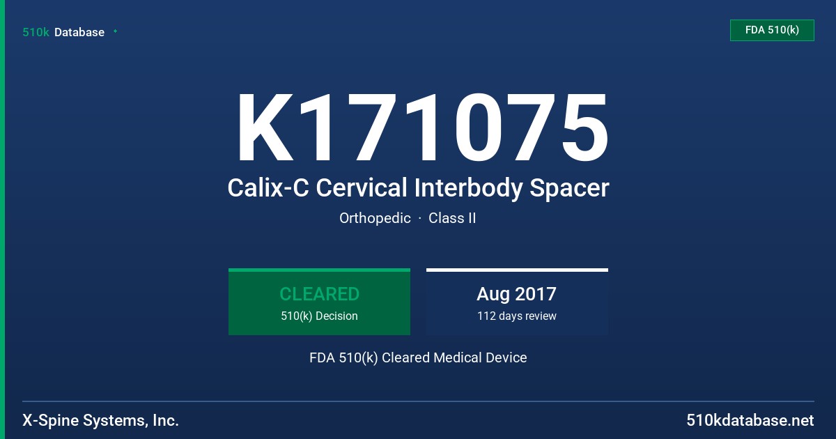 K171075 Calix-C Cervical Interbody Spacer FDA 510(k) Cleared Medical Device
