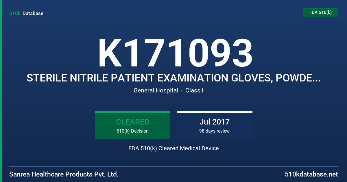 K171093 STERILE NITRILE PATIENT EXAMINATION GLOVES, POWDERFREE FDA 510(k) Cleared Medical Device