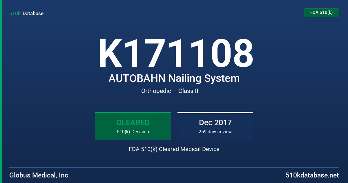 K171108 AUTOBAHN Nailing System FDA 510(k) Cleared Medical Device