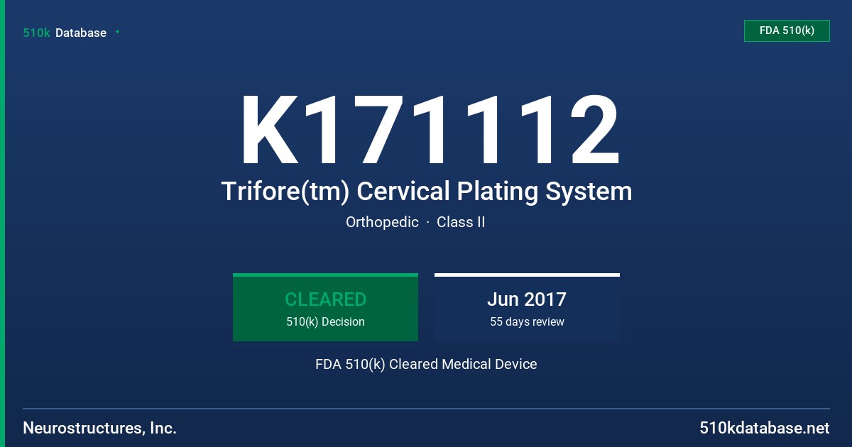 K171112 Trifore(tm) Cervical Plating System FDA 510(k) Cleared Medical Device