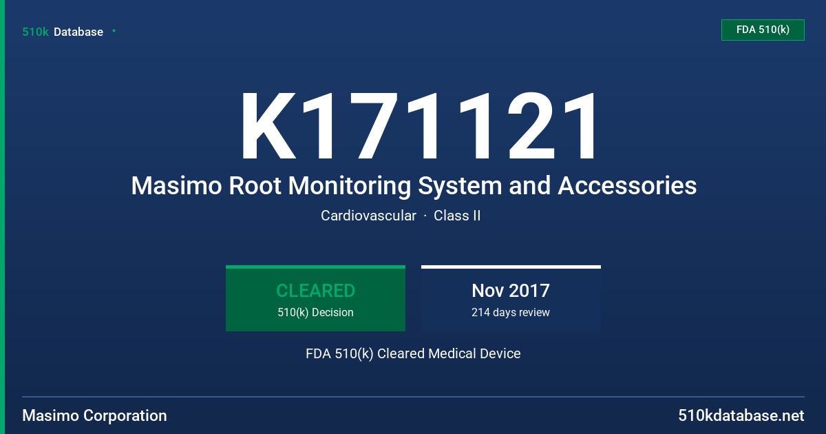 K171121 Masimo Root Monitoring System and Accessories FDA 510(k) Cleared Medical Device
