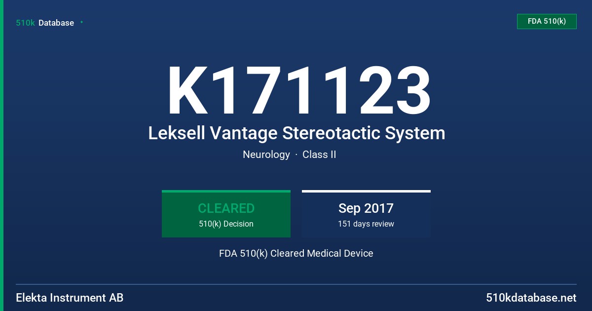 K171123 Leksell Vantage Stereotactic System FDA 510(k) Cleared Medical Device