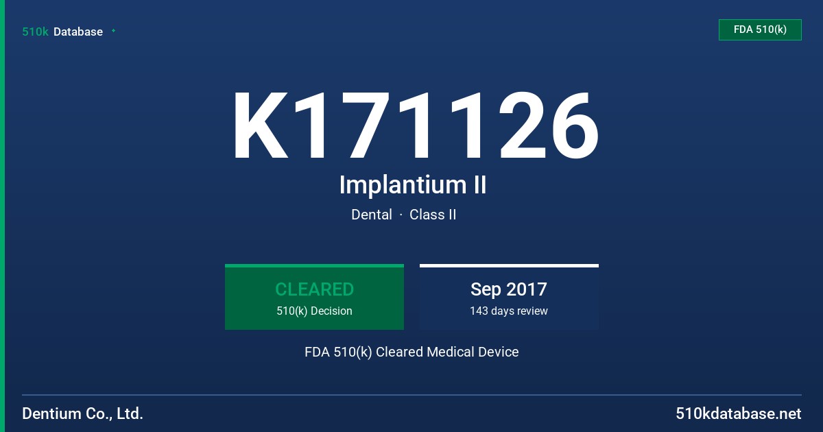 K171126 Implantium II FDA 510(k) Cleared Medical Device