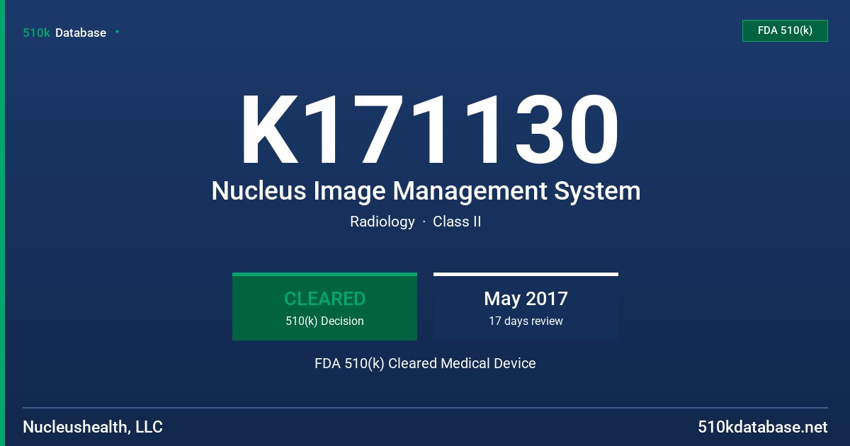 K171130 Nucleus Image Management System FDA 510(k) Cleared Medical Device