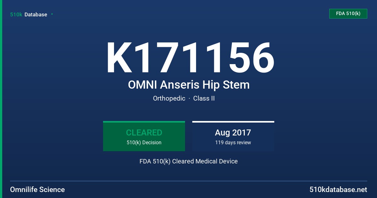 K171156 OMNI Anseris Hip Stem FDA 510(k) Cleared Medical Device