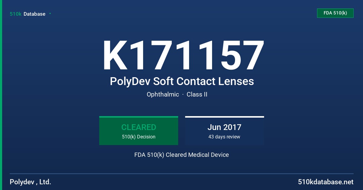 K171157 PolyDev Soft Contact Lenses FDA 510(k) Cleared Medical Device