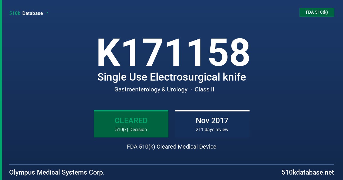 K171158 Single Use Electrosurgical knife FDA 510(k) Cleared Medical Device